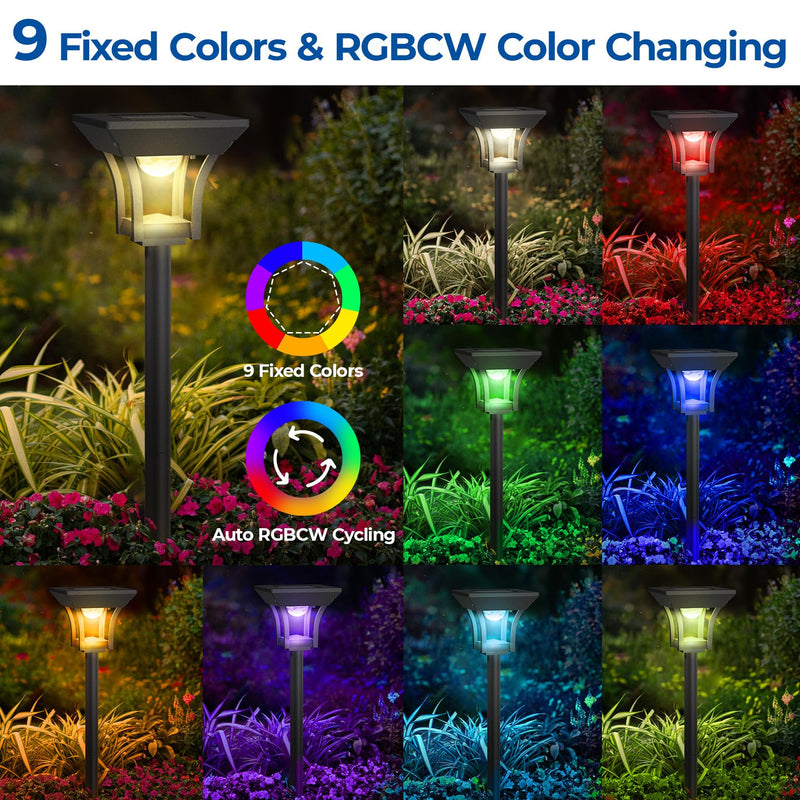 CINOTON 6 Pack RGBCW Solar Pathway Outdoor Lights, 3 Lighting Modes Solar LED Garden Light, IP65 Waterproof Outside Solar Powered Landscape Lighting for Patio Walkway Yard Driveway RGB/Warm/Cold White Multicolor