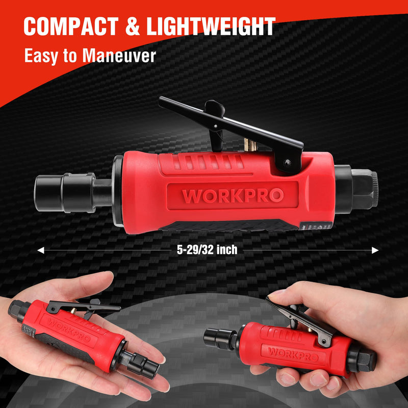 WORKPRO 1/4-Inch Pneumatic Straight Die Grinder, 25000RPM, Air-Powered Die Grinder for Grinding, Cutting, Polishing, Welding Repair, Deburring, 1/4" & 1/8" Collets Included