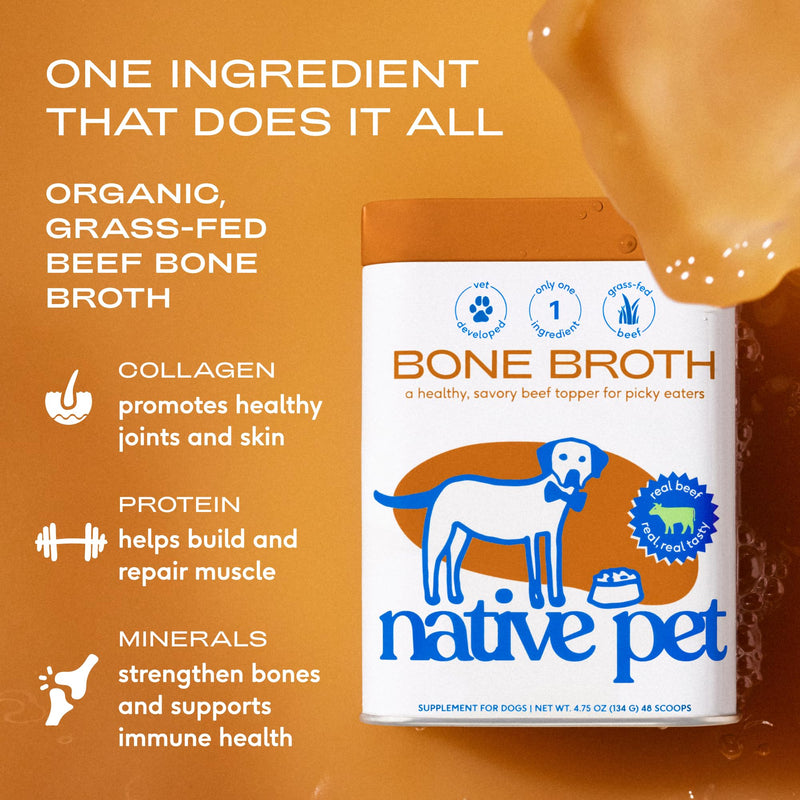 Native Pet Dental & Digestive Support Bundle: 60 Scoops GutWell Clean Breath - Dog Breath Freshener & 48 Scoops Bone Broth for Dogs - Made with Real Beef Bone Broth, Dog Food Toppers