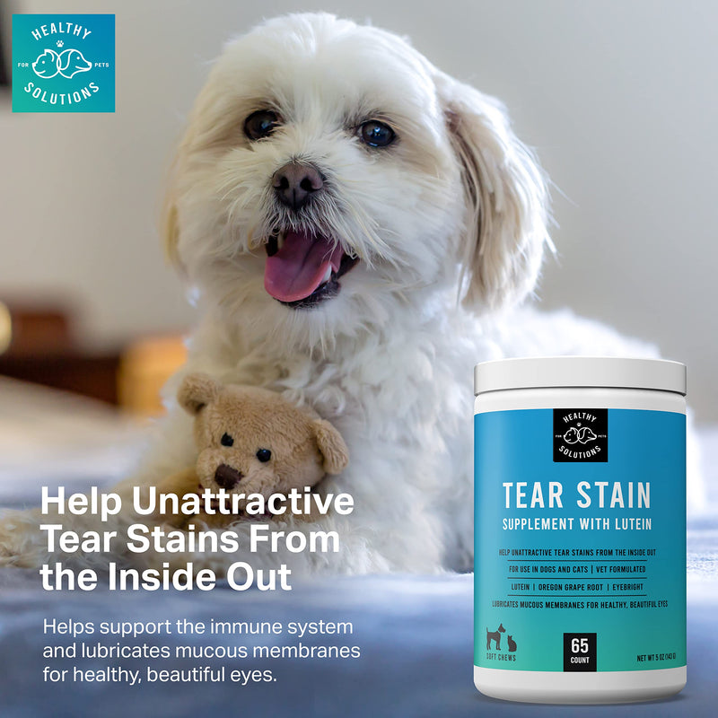 Tear Stain Remover for Dogs Plus Lutein - Supplement for White Dogs & All Other Dog Breeds - Eliminates Unsightly Eye Tear Stains for Dogs & Cats - 65 Soft Chews Enhanced with Cranberry Extract - PawsPlanet Australia