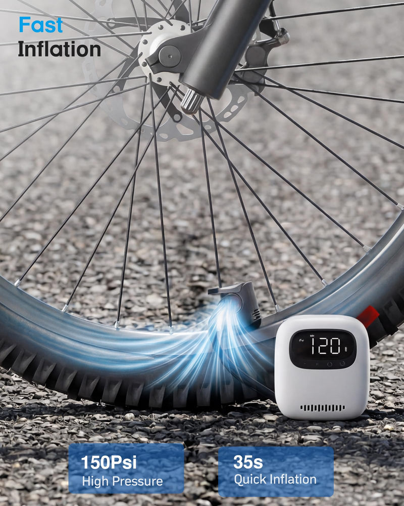 Rechargeable Electric Bike Pump with Gauge, 150PSI Mini Tire Inflator