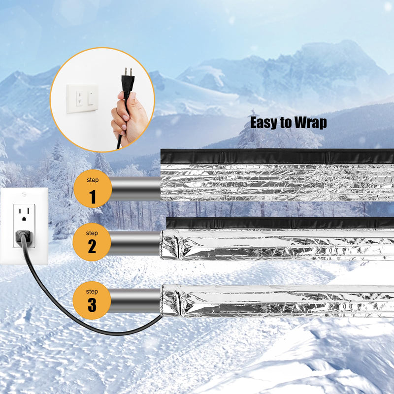 2 Pcs Heat Tape for Water Pipes, 38.5" x 6" Heat Blanket for Straight Water Pipe, 9.75’’ x 5.5’’ Heated Wrap for Turning/Curved Water Pipe, Heating Tape Pad 110V Max Temp 140°F Prevent Water Freezing
