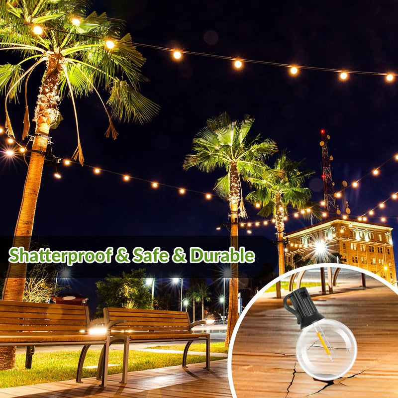Lakumu 100FT G40 Solar String Lights Outdoor Waterproof, Globe Outdoor String Lights with 36+1 LED Shatterproof Bulbs, 2700K Patio Lights Solar Powered Hanging Lights for Outside Camping Backyard 100FT-36T