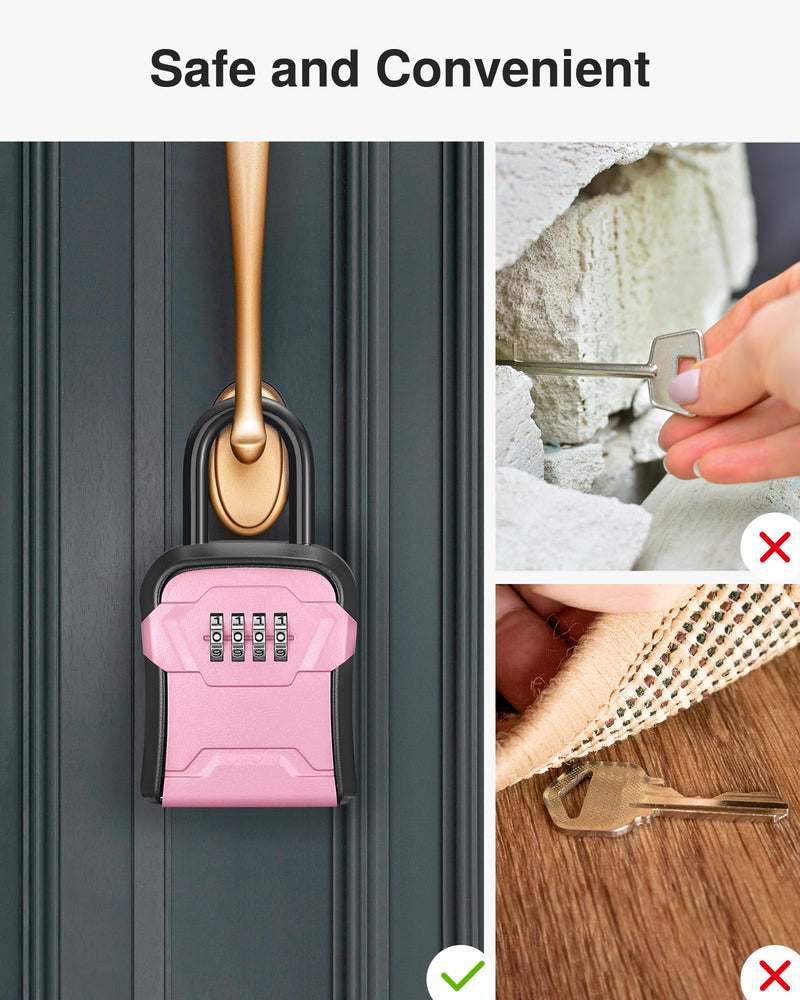 Puroma Lock Box, Key Lock Box Wall Mount & Portable Combination Lockbox with Resettable Code, Security Lockbox for Outside House Keys, Apartment Realtors Spare Keys Storage (1 Pack, Pink) 1