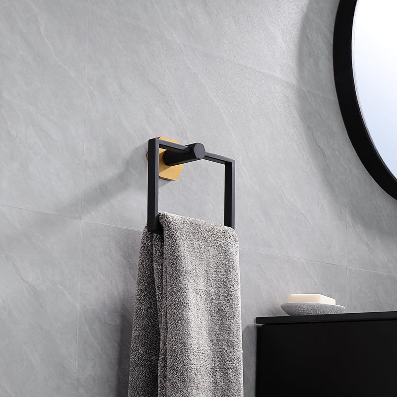 GERZWY Modern Towel Holder Stainless Steel Towel Ring for Bathroom Lavatory Wall Mount Contemporary Style (Black & Gold) Black & Gold