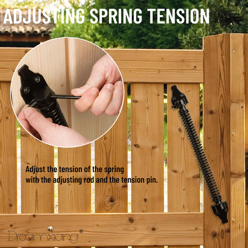 14" Gate Spring Self Closing Heavy Duty Outdoor Door Spring Automatic Fence Gate Closure Hardware Spring Loaded Gate Latch with Adjustable Tool for Wooden and Vinyl Fence, Black (2 Pack) 2 14 Inch