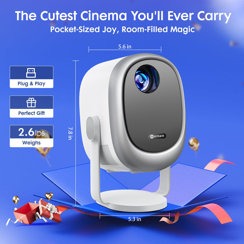 Projector with WiFi and Bluetooth,【360° Rotatable & Auto Keystone】, EXTRAVIS H1 Mini Portable Projector Support 1080P HD Movie Projector, E-Focus, 500 ANSI Home Proyector Small Outdoor Projector