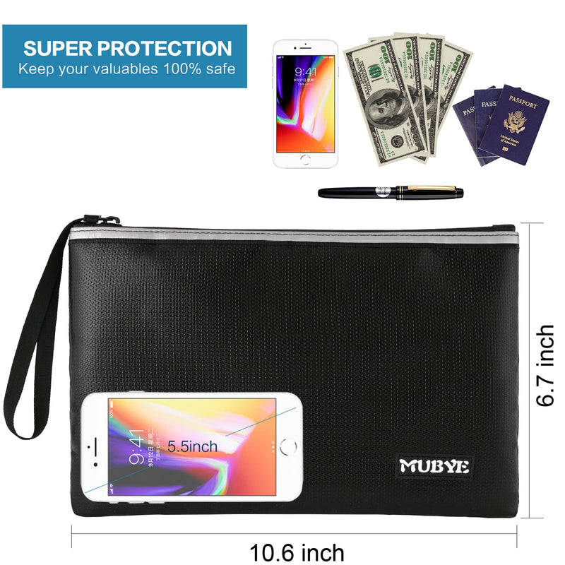 Fireproof Waterproof Money Document Bag - Safe Zipper Bags with Reflective Strip, Fire & Water Proof Storage Organizer Pouch for Important Documents Holder,File,Cash,Jewelry,Passport (10.6" x 6.7") 10.6" x 6.7"