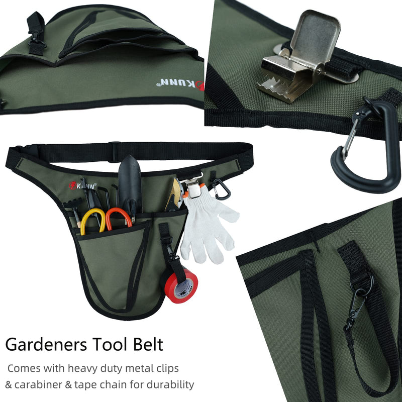 KUNN Garden Tool Belt,Durable Adjustable Tool Belt Waist Pouch with 4 Pocket for Women Men Gardeners Florist Army Green GA01-Army Green