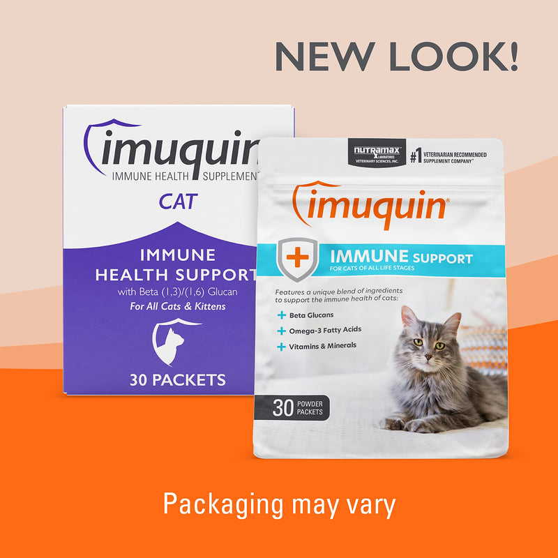 Nutramax Imuquin Immune Health Supplement Powder for Cats, with Beta Glucans, Marine Lipids, Vitamins and Minerals, 30 Packets Updated Version
