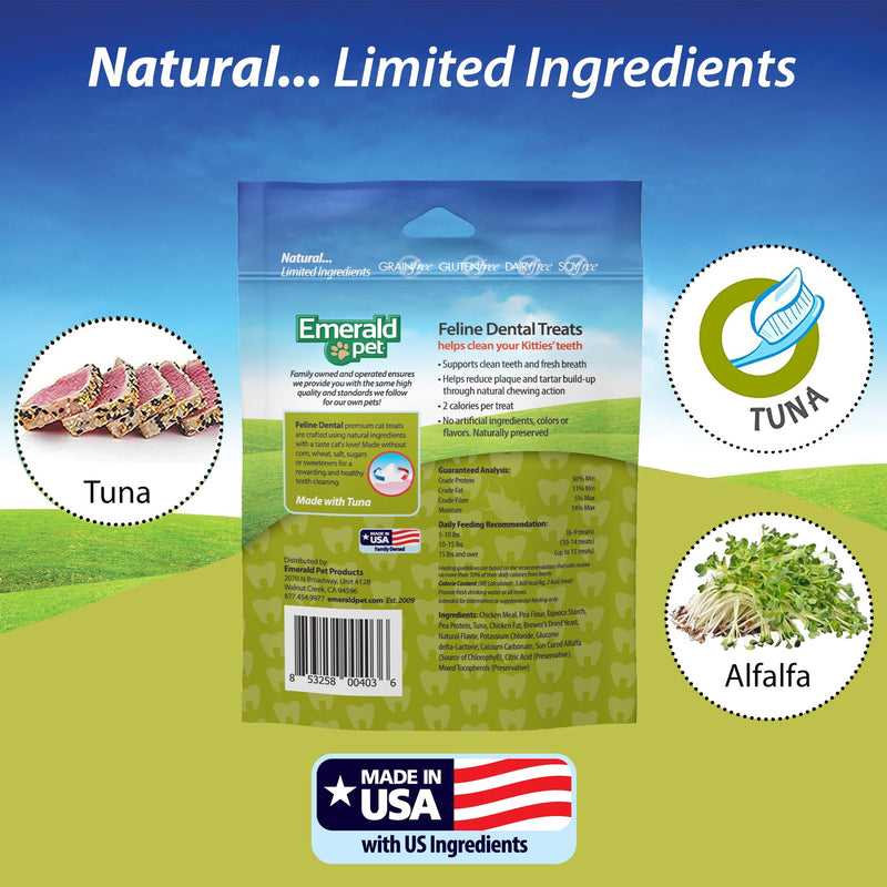 Feline Dental Treats — Tasty and Crunchy Cat Dental Treats Grain Free — Natural Dental Treats to Clean Cat Teeth, Freshen Cat Breath, and Reduce Plaque and Tartar Buildup — Tuna Treats, 3 oz - PawsPlanet Australia