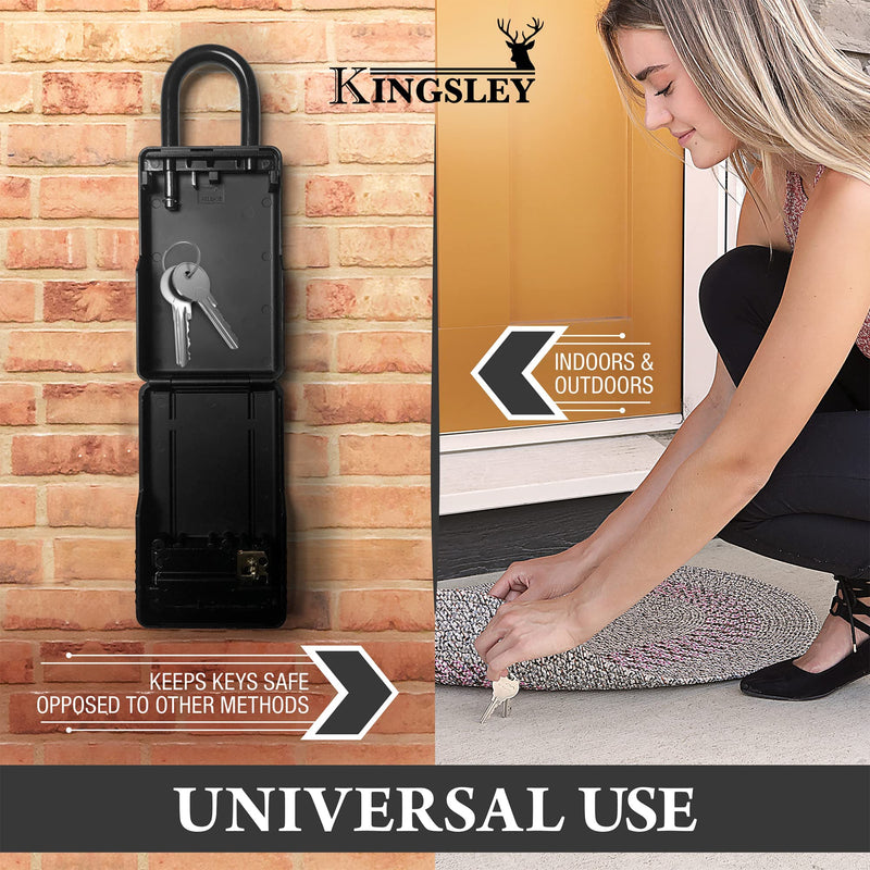 Kingsley KL313 Large Capacity Key Storage Box with Resettable Code, Water Resistant Realtor Key Lock Box for Spare Keys, Lock Box for Home, Apartment, AirBnB Large Hanging Lock Box