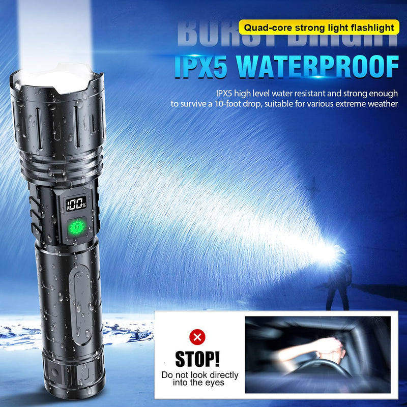 Flashlights 20000 High Lumens Rechargeable - 1500 Meters Long Beam Super Bright LED Flash Light with Power Display & IPX5 Waterproof for Camping, 20H Runtime,5 Modes,Zoomable Handheld Flashlight high lumen flashlight