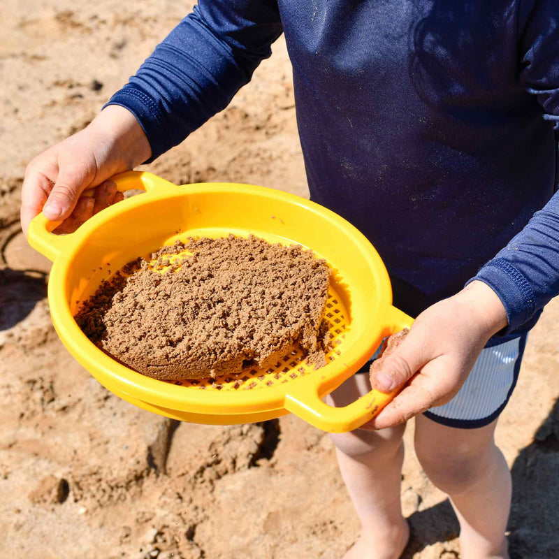 Spielstabil Large Sand Toys Bundle for Kids - Heavy Duty Sandbox Toys with Large Pail, Sieve, and 2 Scoops, Kids Summer Toys for Beach, Colors Vary, Ages 2.5 and Up