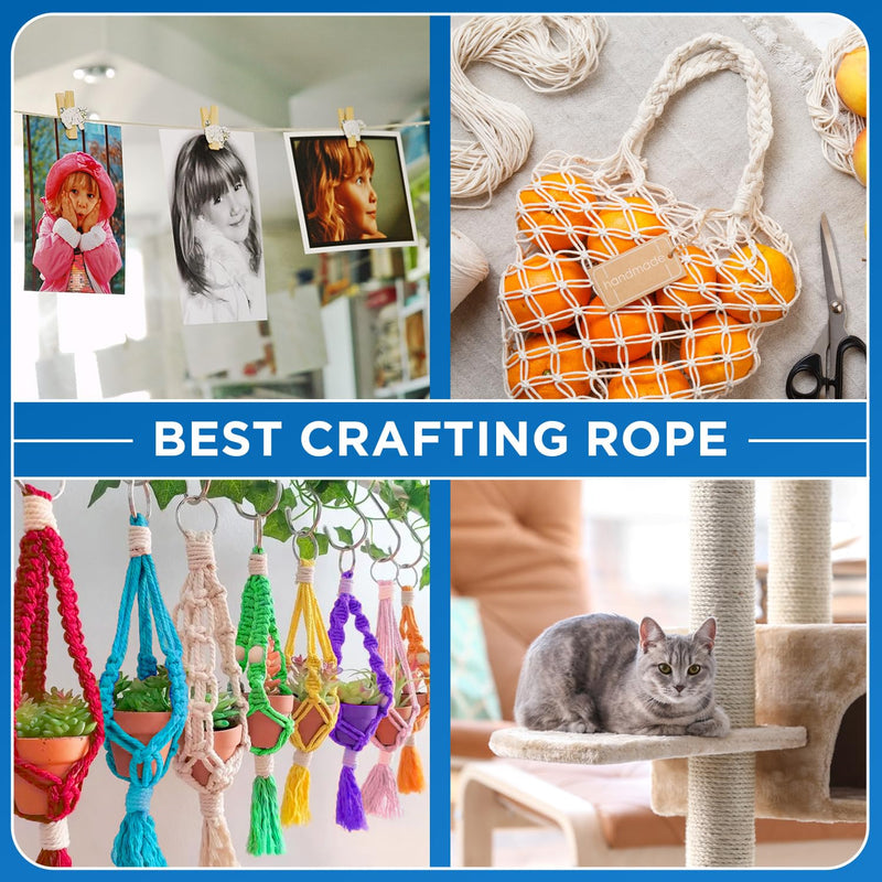 TECEUM Cotton Rope 3/16” (5 mm) – 100 FT – Strong All-Purpose Braided Rope – Natural Cotton – for Crafting, Сamping, Clothes Line, DIY, Indoor & Outdoor Use – White 100 feet