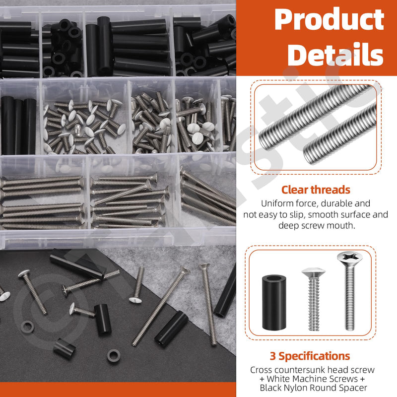 Tanstic 385Pcs Extra Long Outlet Screws & Wall Plate Screws & Electrical Outlet Screws Spacers Kit, Long Electrical Outlet Screws Outlet Cover Screws Black Nylon Round Spacer