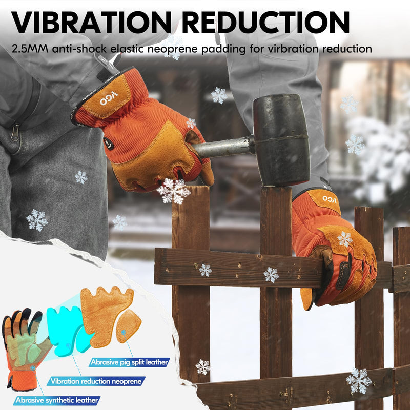 Vgo... 1-Pair Gardening Gloves Men, Safety Work Gloves, Puncture-proof, Thornproof, Touchscreen (SL7475) Large Orange Winter