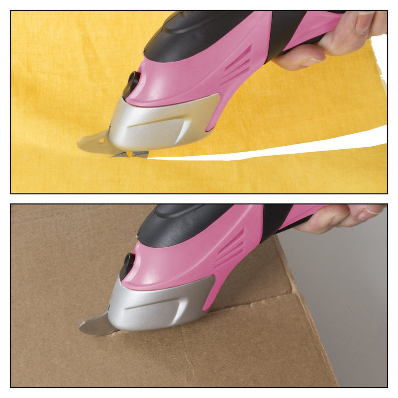 Cordless Electric Scissors with Two Blades – Fabric, Leather, Carpet and Cardboard Cutter – 3.6V Lithium-Ion Rechargeable Battery by Stalwart (Pink) Pink Double-Blade