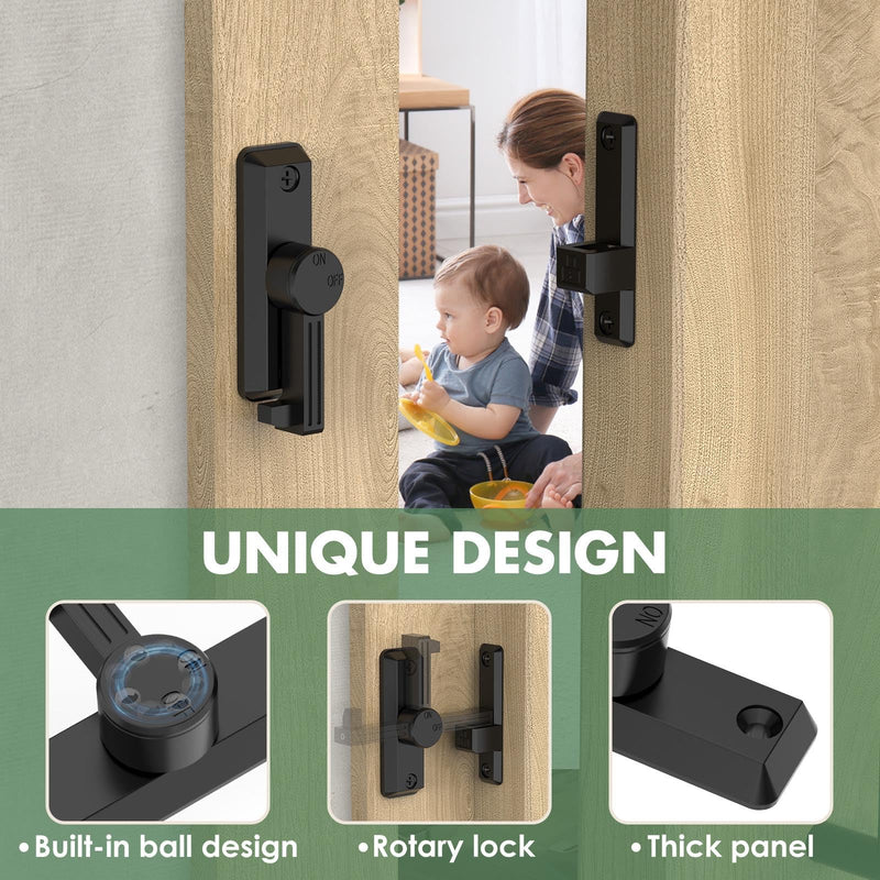 Barn Door Lock Latch, 90/180 Degree Flip Sliding Door Latch for Garage, Bedroom, Cabinet, Sturdy Zinc Alloy Security 90 Degree Lock (Black-2 Pcs) Black-2 pcs