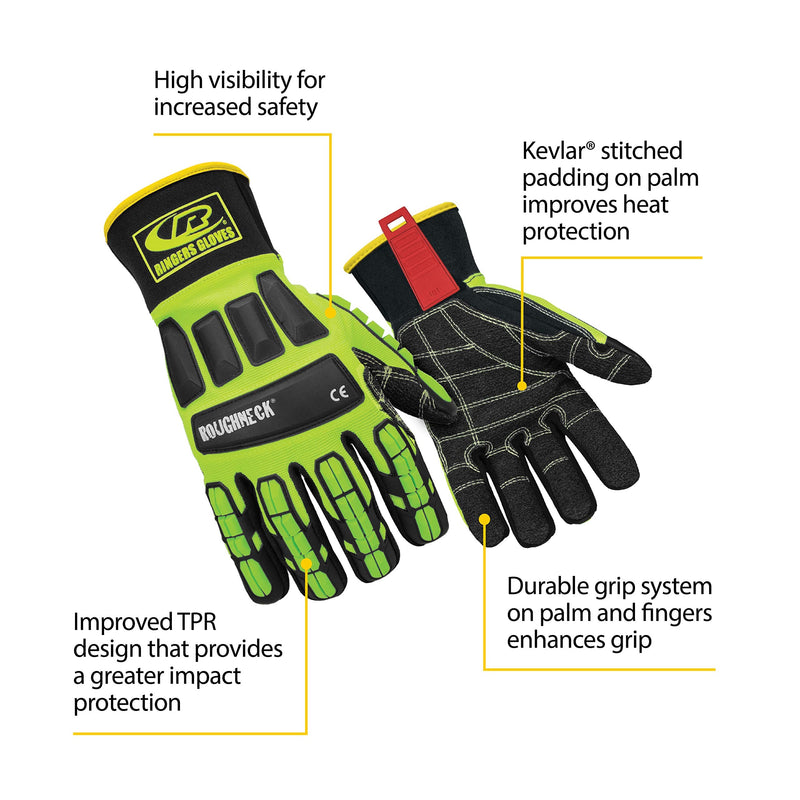 Ansell RINGERS R-297G Heavy Duty Industrial Padded Impact Protection Gloves for Manufacturing, Construction, Utilities, Size 9, Yellow (1 Pair) Medium
