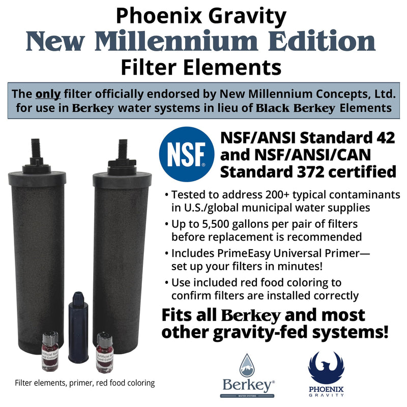 Berkey - Phoenix Gravity New Millennium Edition Filter Elements -NSF 42/372- NMCL Endorsed Replacement in Lieu of Black Berkey Elements BB9-2 Set of 2 2 Filters
