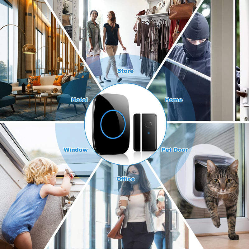 Door Chime When Door Opens, FullHouse Door Sensor Wireless Entry Alarm with 1000ft Range, 60 Chimes and 5 Volume Levels for Business/Store/Home/Office 1 Sensor + 1 Receiver Black