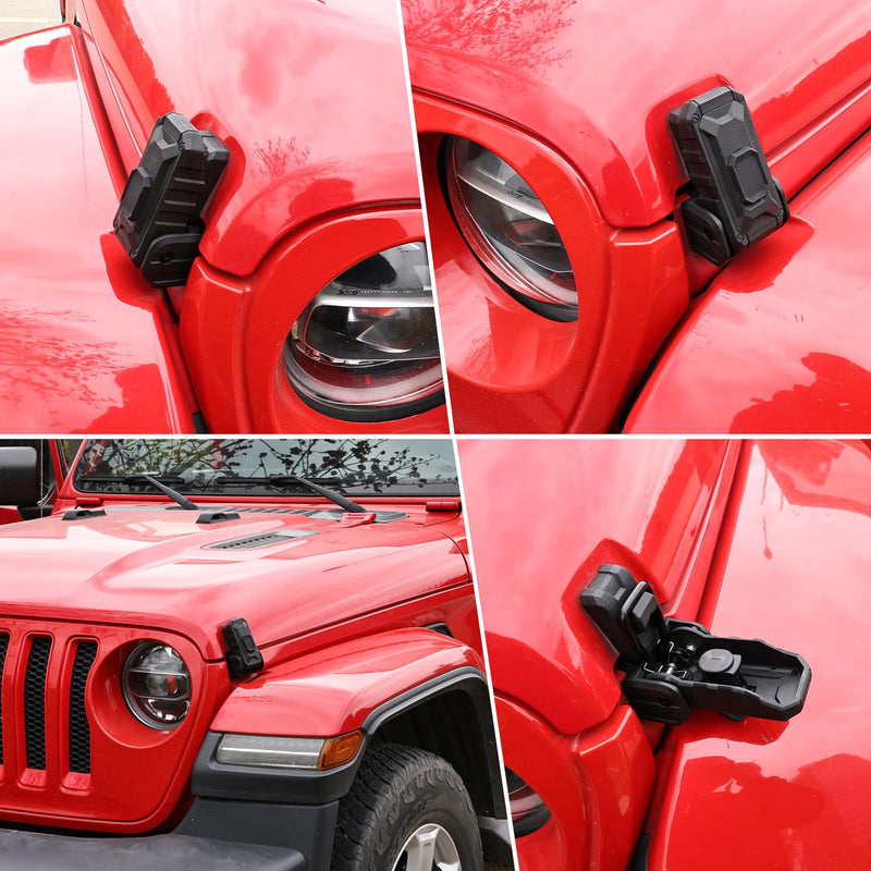 Locking Hood Latch for Jeep Anti-Theft Security Lock Catch Accessories with Keys, Dust & Water Resistant, Compatible with 2018-2025 Jeep Wrangler JL JLU 4XE & Gladiator JT, 1 Pair, Black