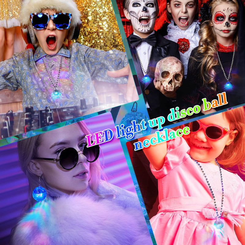 Sasylvia 2 Pcs LED Disco Ball Necklaces Light up Disco Party 70s Necklace And 2 Pairs Light up Disco Ball Earrings Sets for Birthday Disco Party Favor Halloween Christmas Gifts(Multicolor)