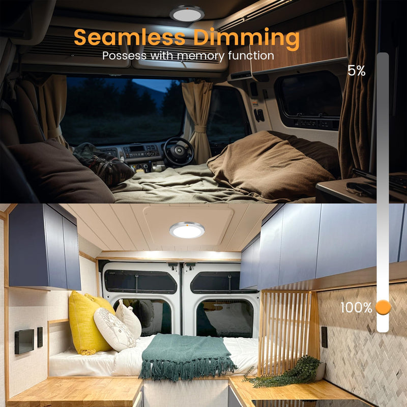 7" LED Marine Boat Ceiling Dome Light 3CCT RV Lights Interior Stainless Surface Mount Cabin Lights with Push Button 12V Light Fixture for Truck Camper Trailers Yacht Silver