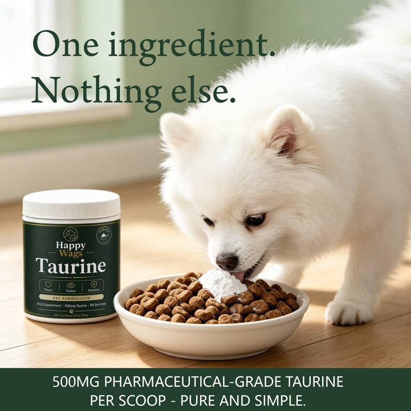 Happy Wags Taurine Powder for Dogs,Pure Amino Acid Supplement, Heart Vision Immune Aging Support, Tasteless Food Topper,Daily Scoop, All Breeds Ages,2.11 Oz (1pc) 1pc