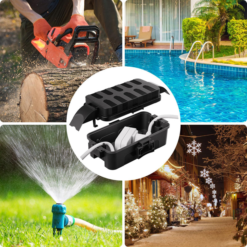 Flemoon Outdoor Electrical Box Waterproof with Detachable Shield Covers, IP55 Waterproof Extension Cord Cover for Plug, Outlet, Halloween, Christmas String Lights, Weatherproof Connection Box, Black 1
