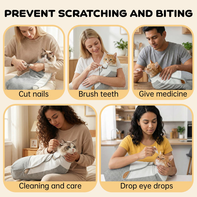 Cat Grooming Wrap, Self Adhesive Cozy Cat Wrap for Cutting Nails, Anti-Escape Calming Cat Swaddle Wrap for Medicine Ear Cleaning, Anti-Scratch Cats Burrito Restraint Blanket（12-28lbs）