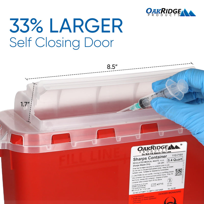 Oakridge Products Transparent Sharps Container for Home Use and Professional 5.4 Quart (1-Pack), Touchless Biohazard Needle and Syringe Disposal, Rotating Lid, CDC Certified medium 1