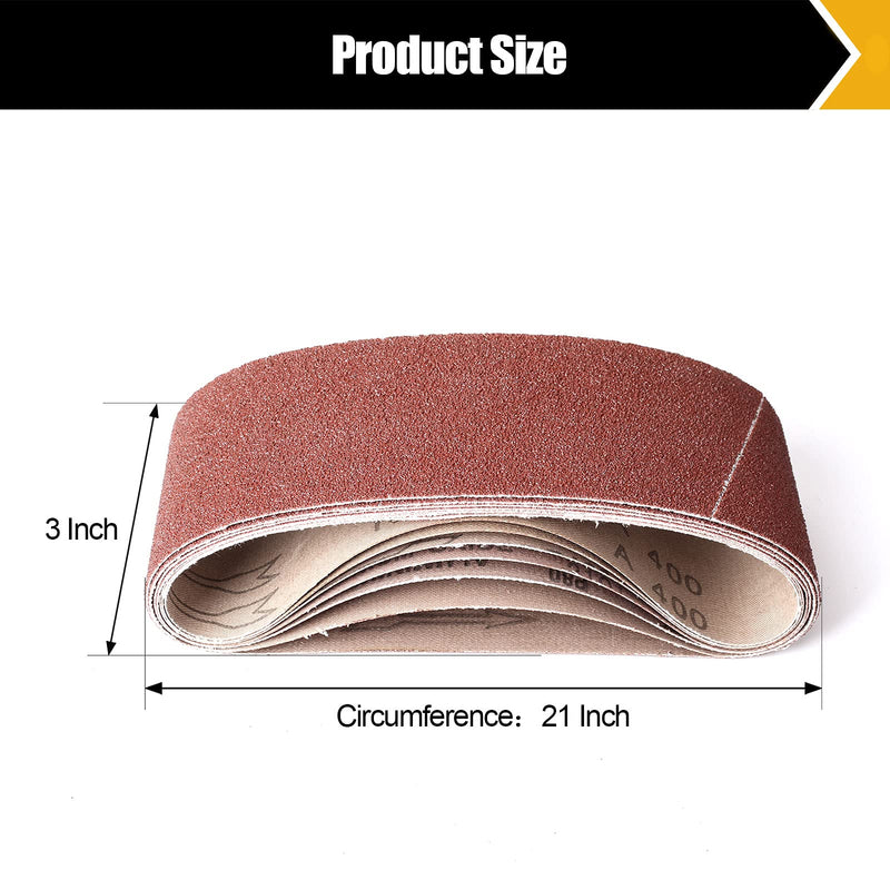 21 Pack 3 x 21 Inch Sanding Belts, 3x21 Belt Sander Sanding Belts 40/60/80/120/180/240/400 Grits Assortment Sanding Belt for Belt Sander Knife Sharpening Woodworking Metal Polishing 3×21 Inch-21 Pack