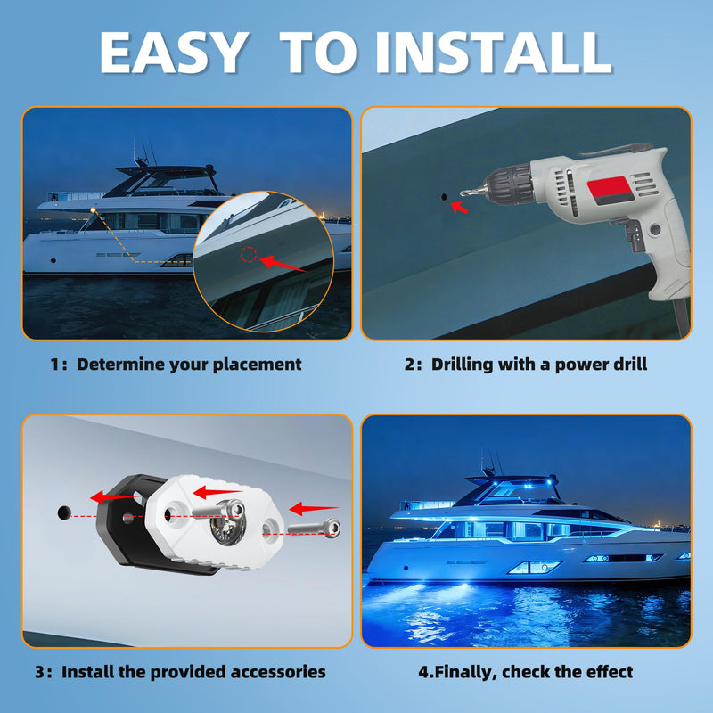 4WDKING White LED Boat Interior Lights Marine Courtesy Lights IP68 Waterproof Underwater Lighting 9-36V for Yacht, Kayak, Fishing Boat, Sailboat, Pontoon, Deck Boat, Center Console, Off-road