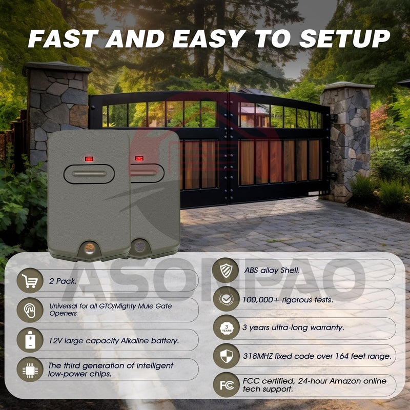 2 for RB741/FM135 GTO Mighty Mule Gate Opener Remote 3-Year-Warranty Brown