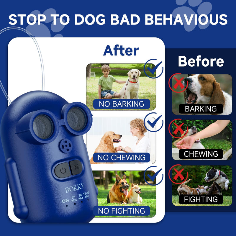 15-30kHz Adjustable Dog Bark Deterrent Devices with IPX5 Waterproof, 2-in-1 Fast Charging Anti Barking Silencer - Ideal for Outdoor and Indoor 1PACK-BLUE