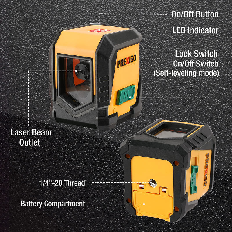PREXISO Laser Level, 65Ft Self Leveling Cross Line Laser Level, Green Line leveler Tool for Hanging Picture, Floor Tile, Home Renovation with LED Indicator & 2 AA Batteries (360°Clamp) 360°Clamp