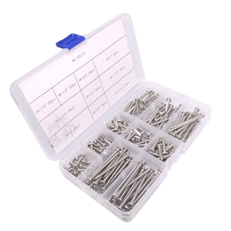 Yodaoke 200pcs #6 304 Stainless Steel Phillips Pan Head Wood Screws Assortment Kit
