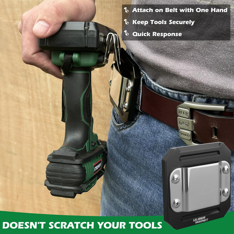 ULIBERMAGNET Drill Holder Belt Clip,Heavy Duty Clip-On Tape Measure Belt Holder,Soild Aluminum Tools Holster with Belt Clip Hook for Cordless Drill,Impact Driver,Tape Measure,Tools with Hanger Clips