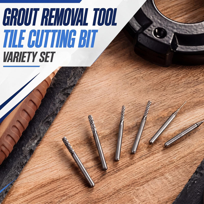 Flutesan 6 Pack Grout Removal Bit Set 1/8-inch 3/32-inch 1/16-inch Grout Removal Tool Carbide Drill Bit for Regrout Bathroom, Kitchen, Floor Tile