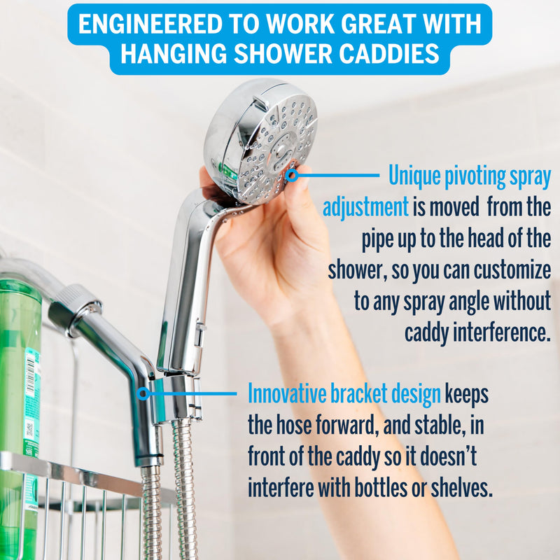 Waterpik Caddy Buddy Pivoting Hand Held Shower Head With 5-Foot Hose, 5-Mode with High Pressure Sprays, Matte Black, PHO-555E