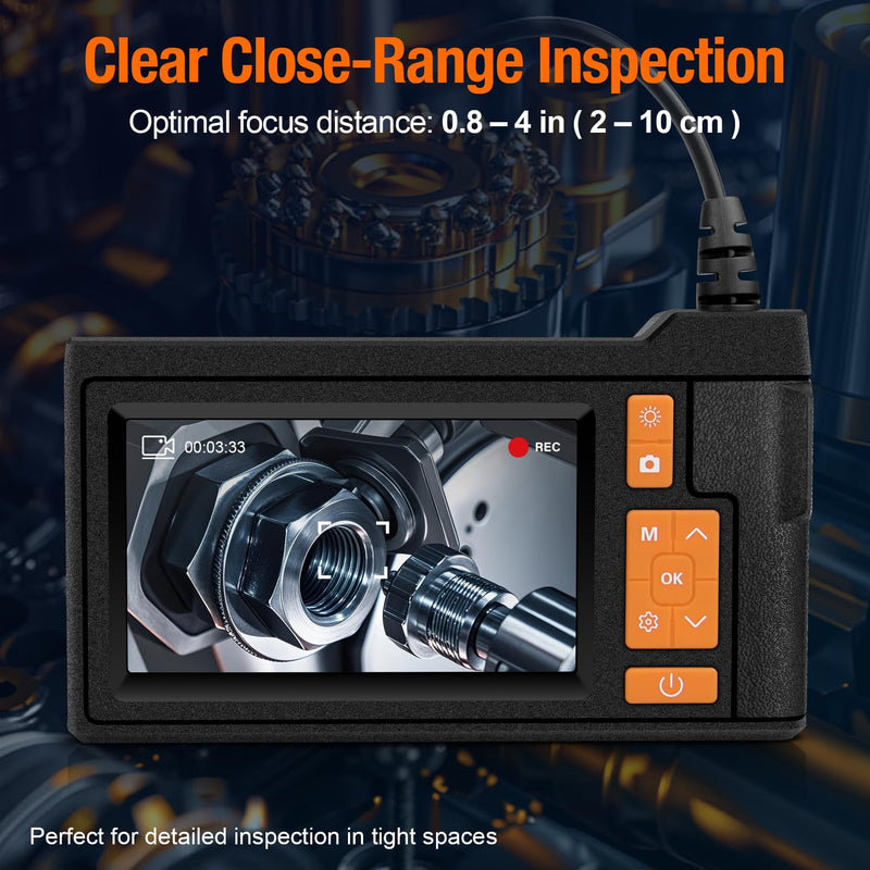 Borescope Camera with Light, 4.3" IPS Screen Endoscope, No Phone No App Inspection Camera with Light, 16.4ft Semi-Rigid Cable, 8LED Industrial Endoscope with 32GB Card for Auto, Pipe & Home Inspection