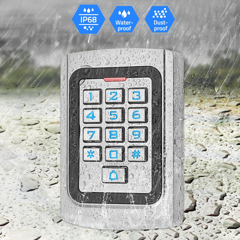 Access Control Keypad, Universal 12V 24VDC All Metal Case Digital Password PIN Code ID Keyfob Wired Door Keypad, IP68 Weatherproof, Backlight for Garage Door, Gate Opener and Access Control System K10ID
