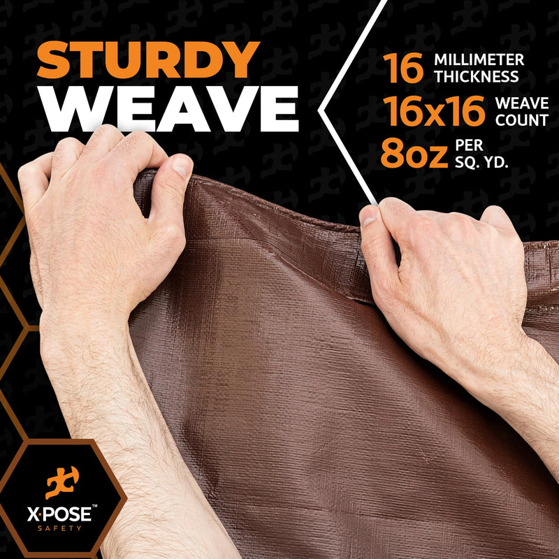 6' x 8' Super Heavy Duty 16 Mil Brown Poly Tarp Cover - Thick Waterproof, UV Resistant, Rip and Tear Proof Tarpaulin with Grommets and Reinforced Edges - by Xpose Safety 6' x 8'