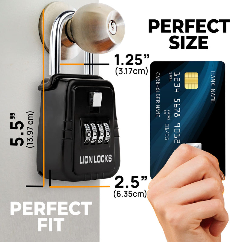 Lion Locks 1500 Key Lock Box with Code, Lockbox for Keys Outdoor, Realtor Lock Box for Short-Term Rentals, Holds 5 Keys (2 Pack, Black) 2 Pack