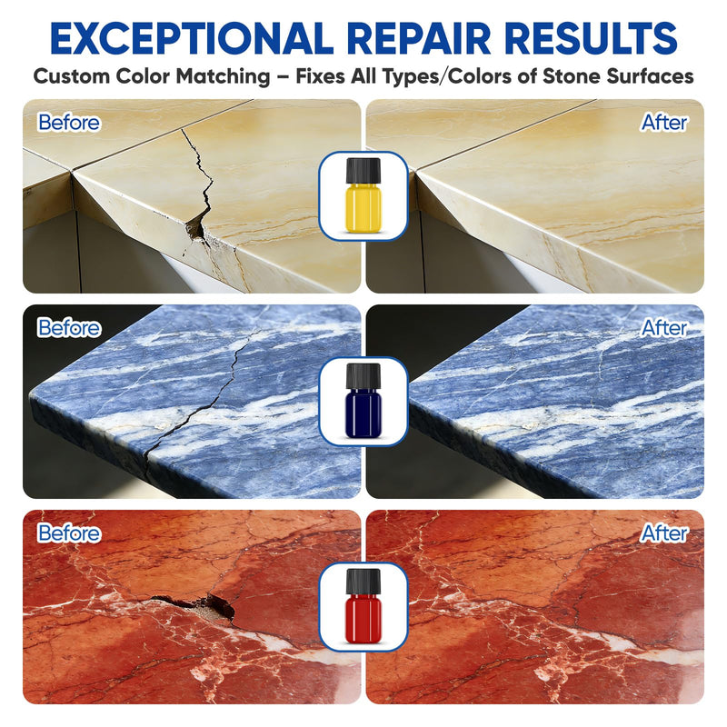 Marble and Granite Repair Kit (DIY Color Match) - 30-Min Quick-Drying Quartz Countertop Repair Kit on Granite Marble Tiles Stone Surfaces - Tile Porcelain Repair Kit for Chips Cracks Scratches Holes Quartz Countertop Repair Kit (DIY Color Match)