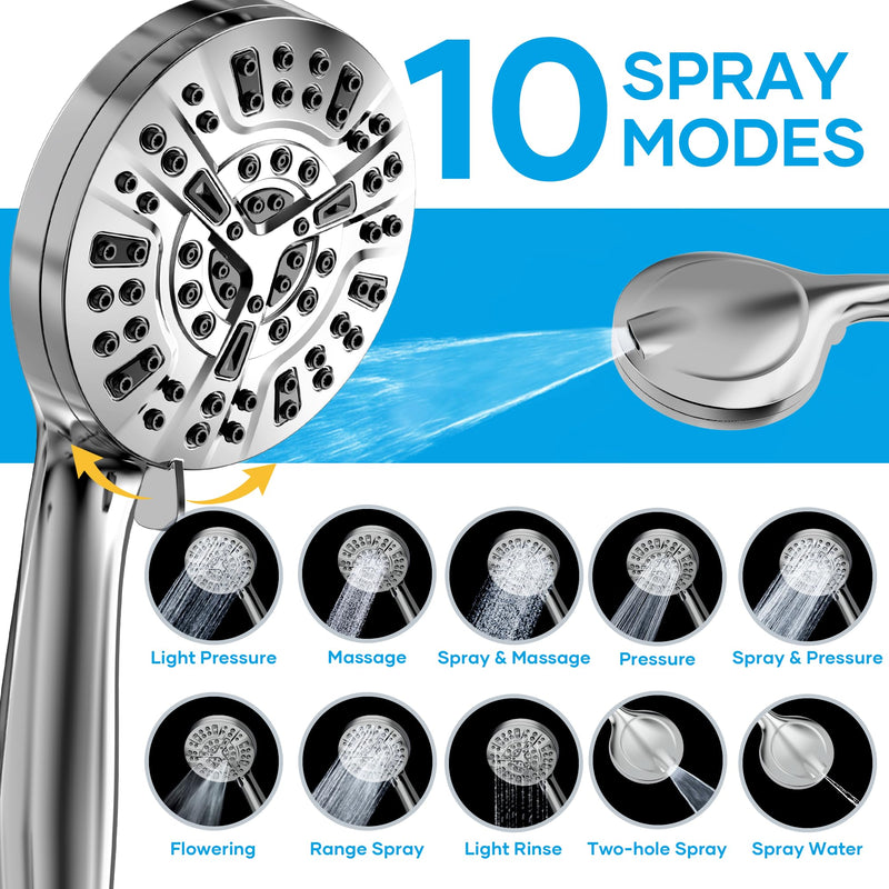 Shower Head with Handheld Spray Combo,High Pressure Dual Double Rain Shower Head with Handheld 10-Mode 78" Hose Chrome - NewNest Australia