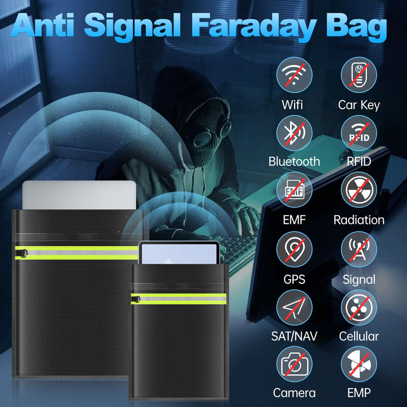 5 Pack Faraday Bags EMP Proof,Faraday Bags for Laptops Tablets Phones Car Keys,Faraday Cage with Handle&Reflective Strip,EMP bags Faraday Pouch for Electronics Fireproof Waterproof 5 Pack XS-XL(Up to Laptop)