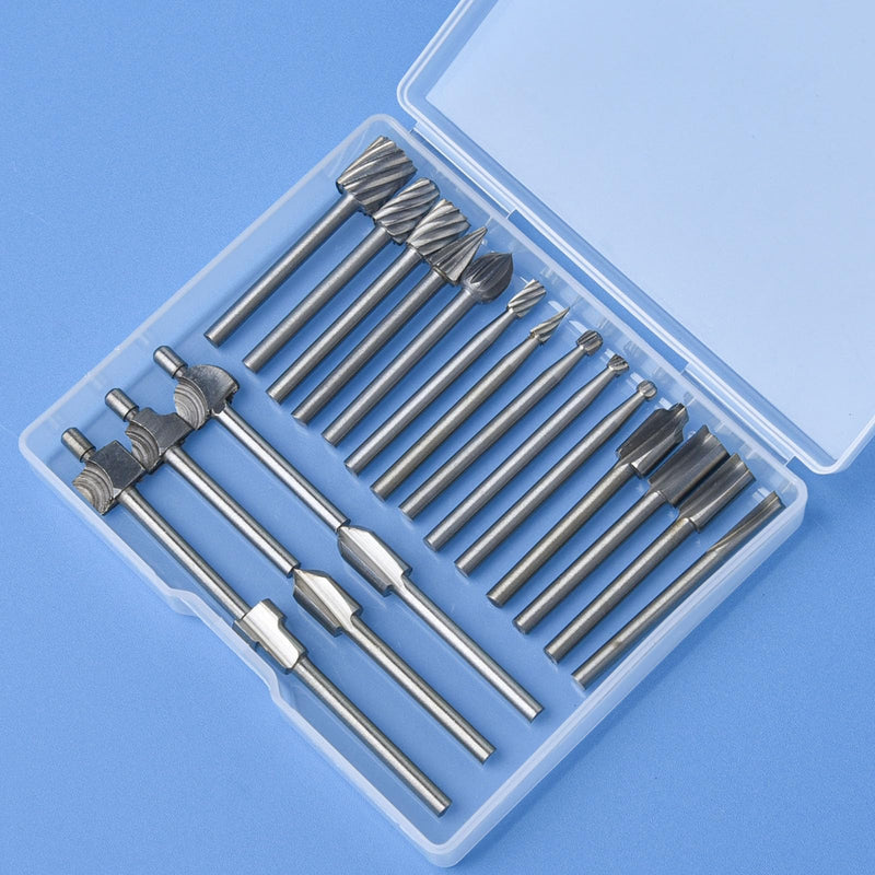 Wood Carving Bits Engraving Router Bit, 20pcs HSS Different Rotary Burr Set with 1/8"(3mm) Shank for Rotary Tools for DIY Woodworking, Carving, Drilling, Engraving, Trimming